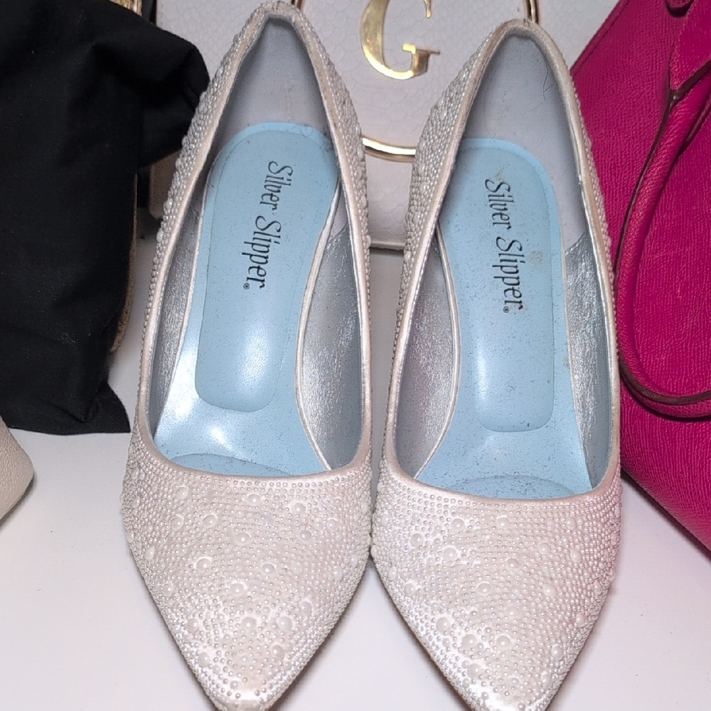 Silver Slipper Women's Elegant Cream Sequin Heels